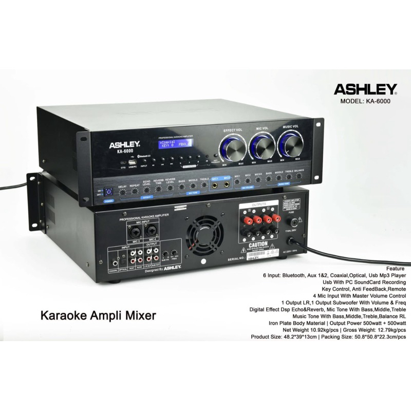 Power Amplifier Karaoke Ashley KA6000 Original Power Ashley KA 6000 Bluetooth/USB Amplifier Key Cont