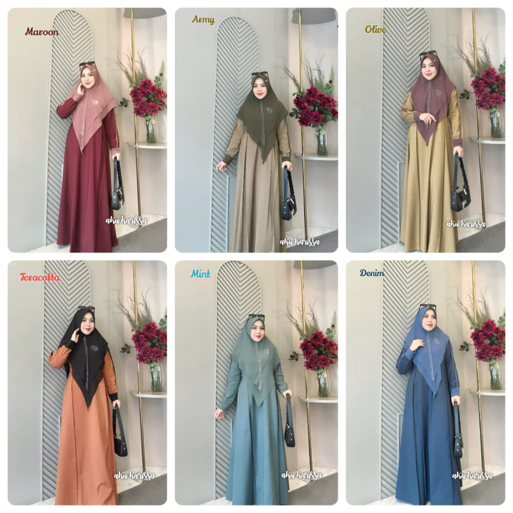 Ghanira set hijab, Gamis original aku karissa, kamila by aku karissa, gamis satu set plus jilbab,gam