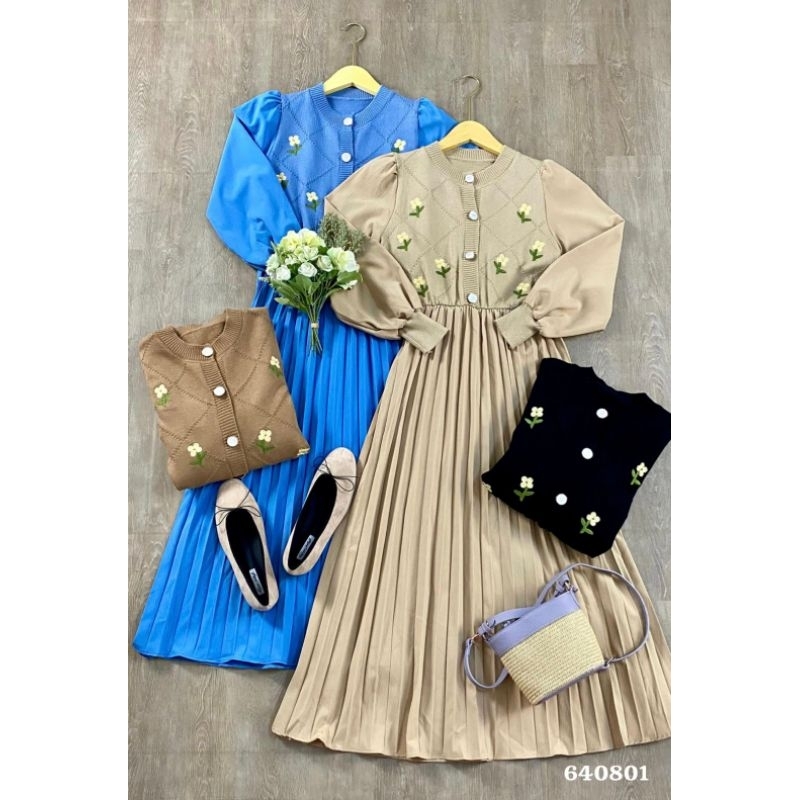 midi dress rajut /gamis rajut kombinasi