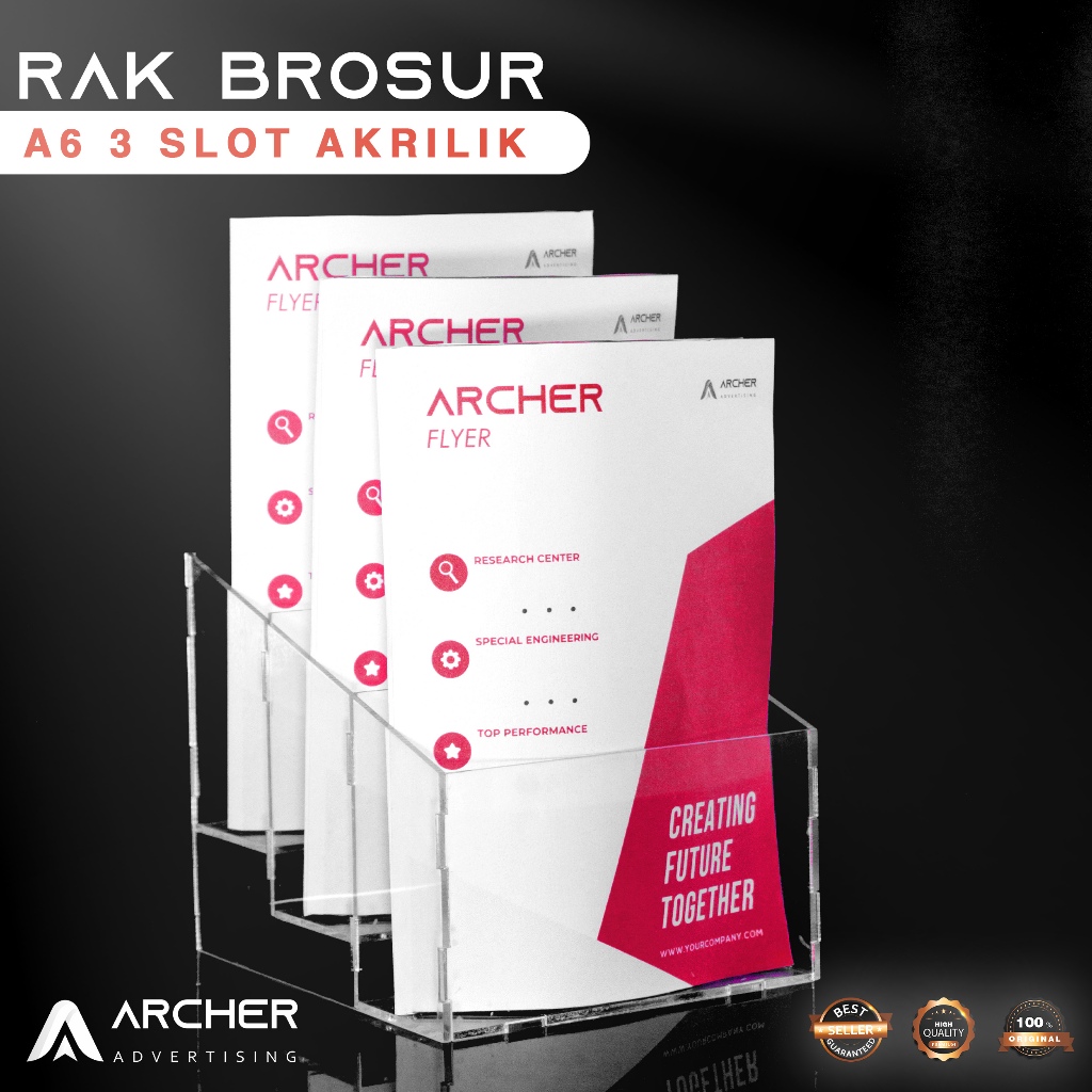 

TEMPAT BROSUR 3 SUSUN AKRILIK A6 / DISPLAY MEJA / FLYER A6 DISPLAY
