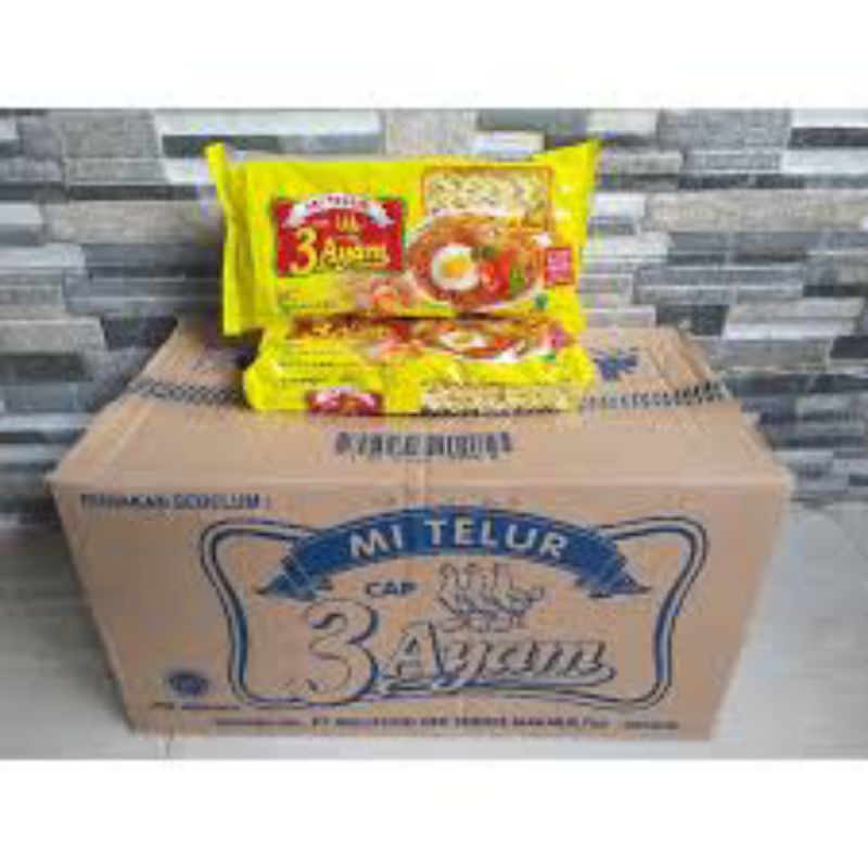 

Mi Telur / Mie Telor Cap 3 Ayam per 1 Dus Karton isi 20 pcs x 200 gr