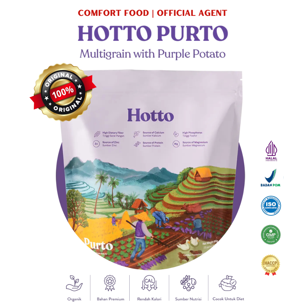 

HOTTO PURTO Multigrain dengan Ubi Ungu / Minuman Fiber Rendah Kalori / Kenyang Lebih Lama / 9 Sachet