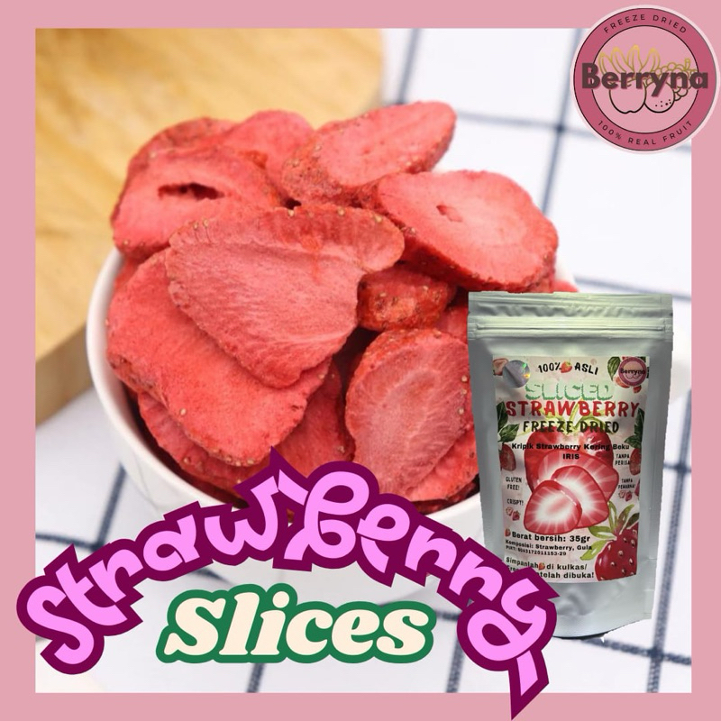 

Berryna Strawberry Buah Kering 30/35/50g Freezedried buah asli stroberi renyah garing cemilan
