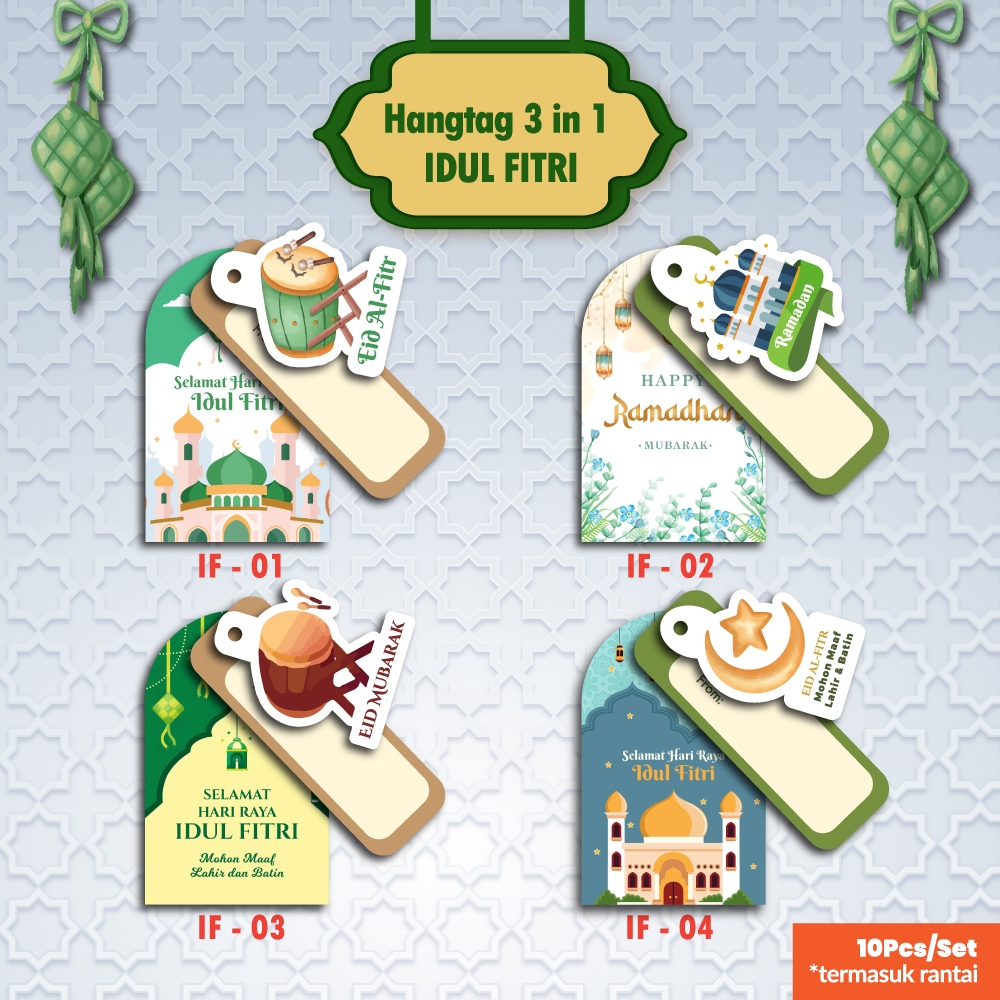 

[10 pcs set + Rantai] Hang Tag Premium 3 in 1 Edisi Idul Fitri untuk Hampers Parcel Kue Lebaran