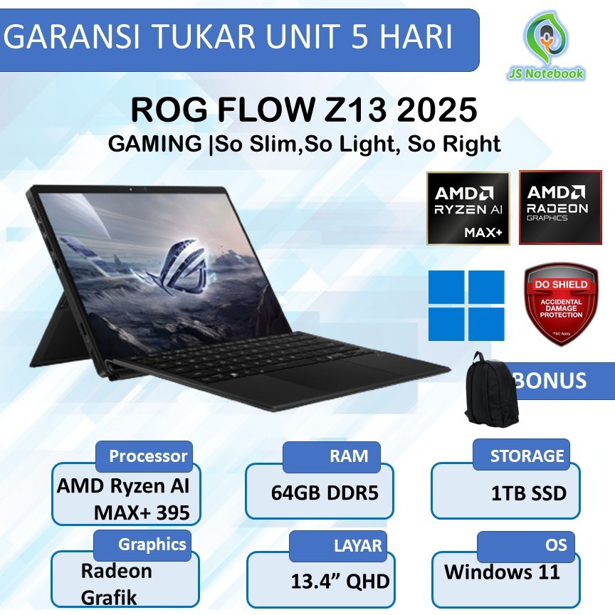 ASUS ROG FLOW Z13 2025 GZ302EA TOUCH AMD RYZEN 9 AI MAX+395 64GB 1TB W11+OHS 13.4 QHD NEBULA 180HZ P