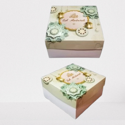 

5 pcs dus lebaran motif lentera hijau muda kemasan cookies box hampers eid mubarak 20x20x12cm