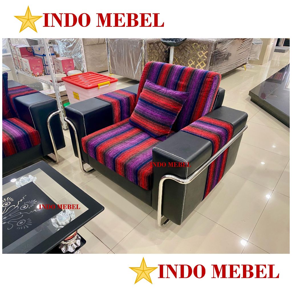 Sofa Kursi Tamu Minimalis M26 Stenlis 321 Ungu - Purple ( Tanpa Meja )ready makassar promo murah
