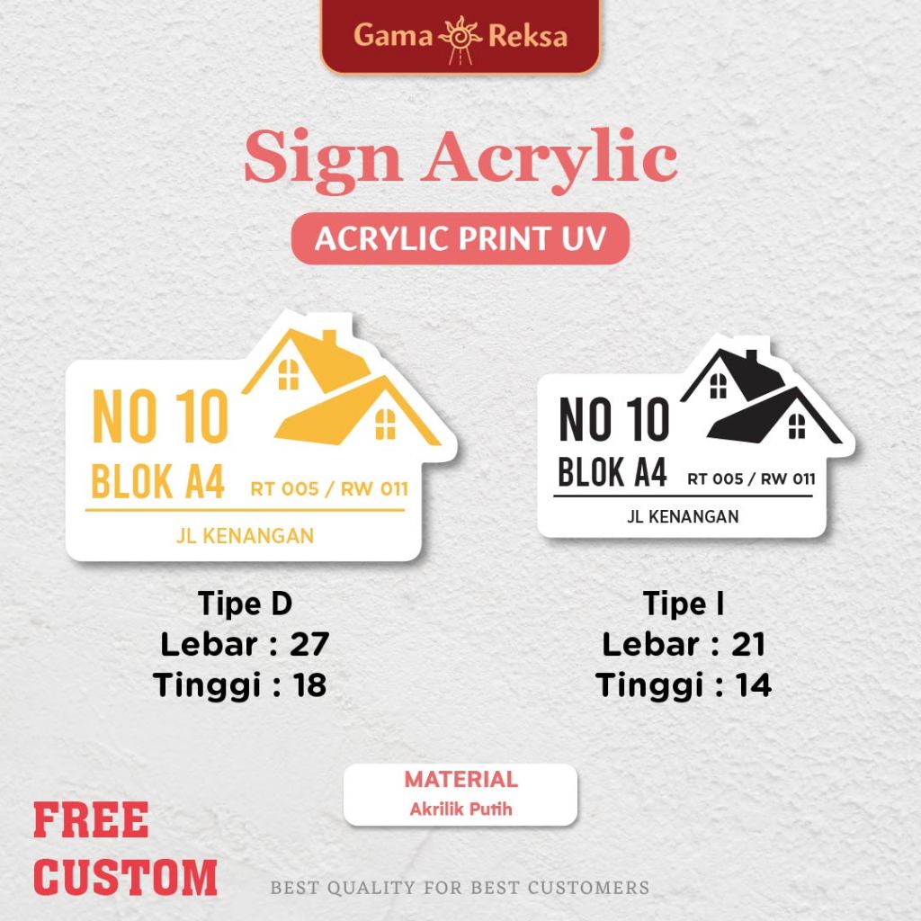 Nomor Rumah Acrylic Custom Type D / Type I Papan Nomor Aesthetic