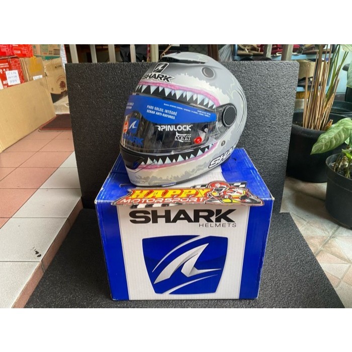 HELM FULL FACE SHARK SPARTAN LORENZO WHITE SHARK MAT SILVER