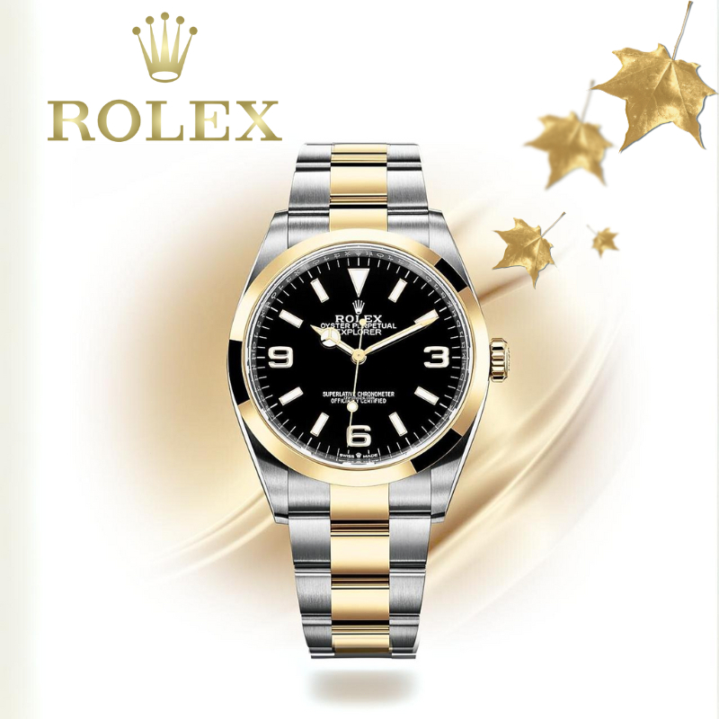【100% ASLI ROLEX】Jam tangan rolex pria Rolex Explorer Series M124273-0001 Automatic Emas kuning 18k 