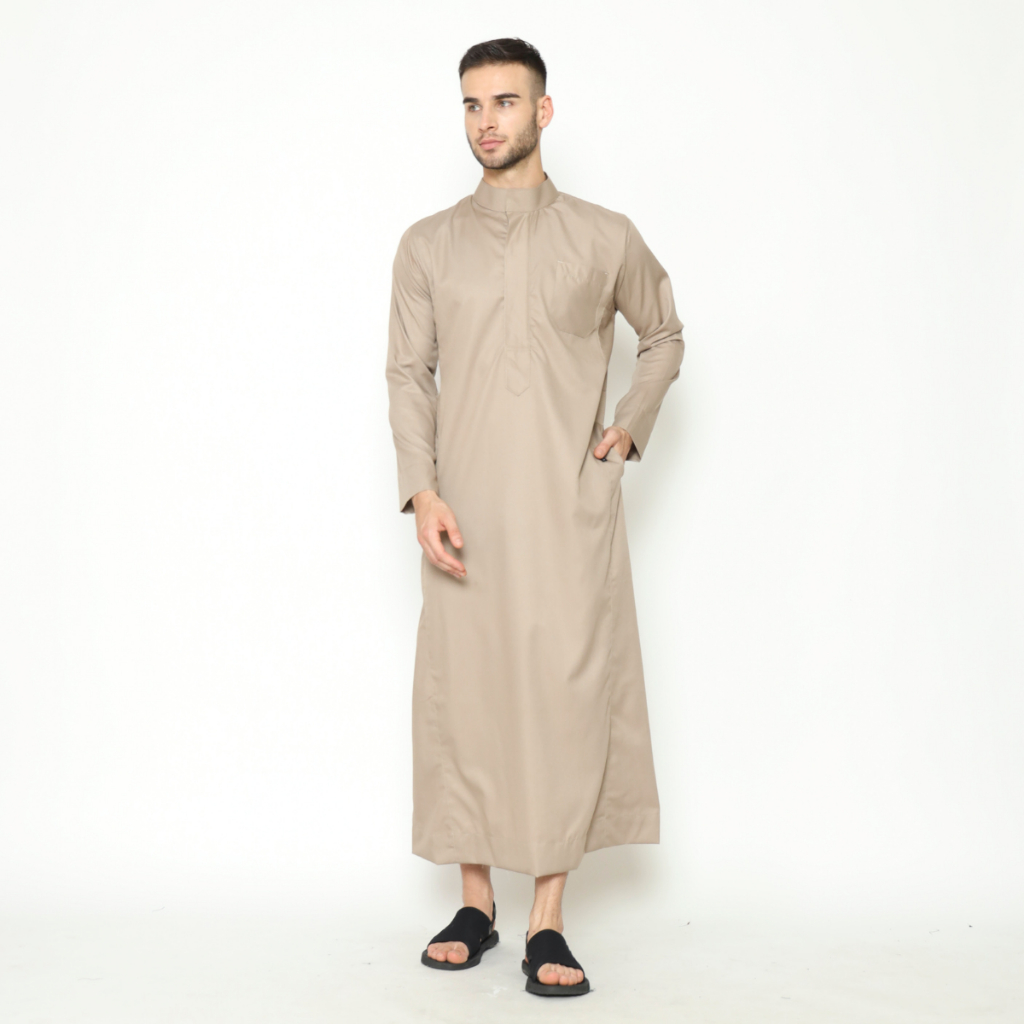 Jubah Pria Baju Gamis Semi Wool Pakaian Laki-Laki Muslim Lengan Panjang