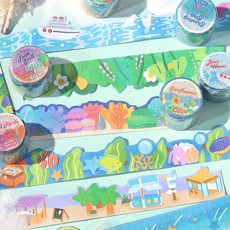 

(9D) washi tape selotip pemandangan alam laut korea style deep sea fish ikan