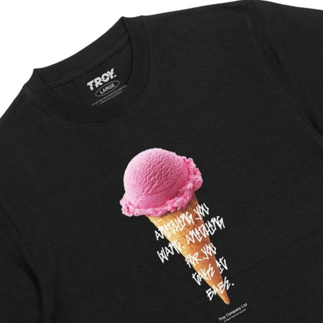 Troy Company Tshirt Black Pink Ice Cream - Kaos Lengan Pendek Pria Hitam MT 2165