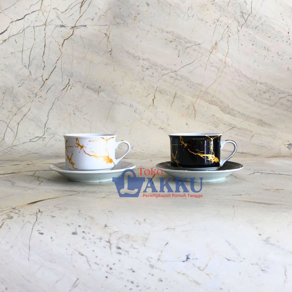 WINSTON 12pcs MARMER Cup & Saucer Set | Cangkir Tatakan 6Pasang