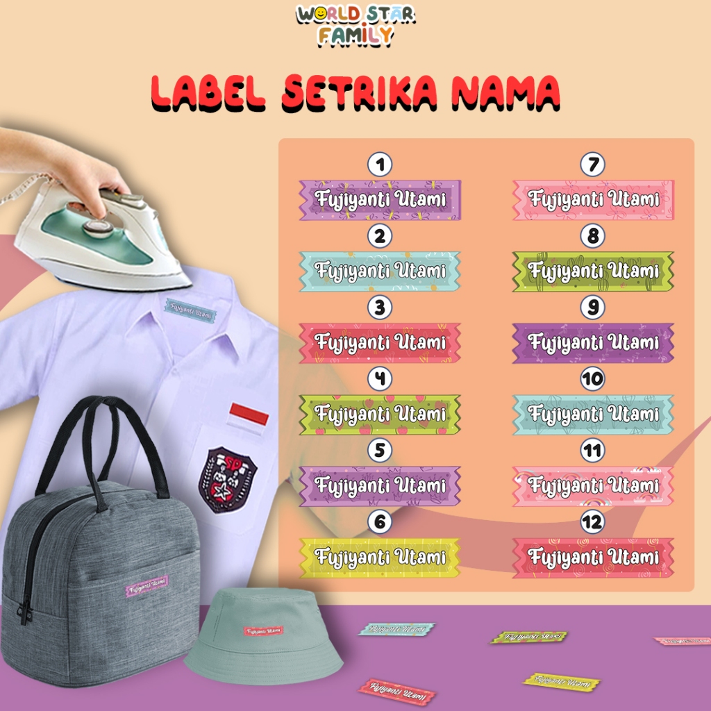 

Wsf Stiker Baju Frame Lucu custom stiker nama Seragam Sekolah Sticker Nama Label Printing Kain kaos Sablon Setrika GRATIS Custom Nama Stiker Label DTF Tinggal di setrika