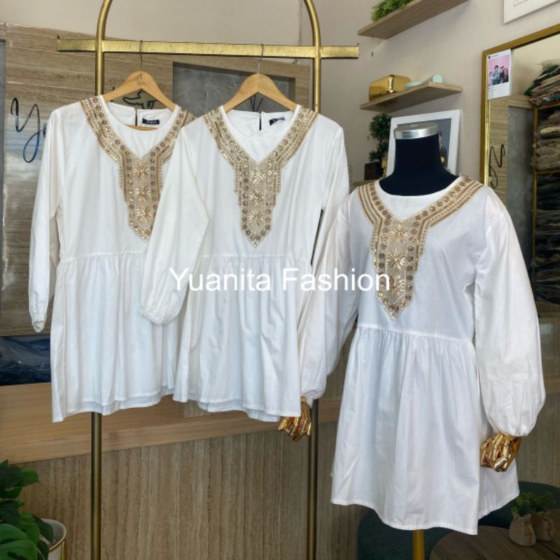 Tunic Pyramid Zara [TPZ] - Tunik Wanita Katun Putih dengan Desain Unik - Dress, Basic, Nyaman, Forma