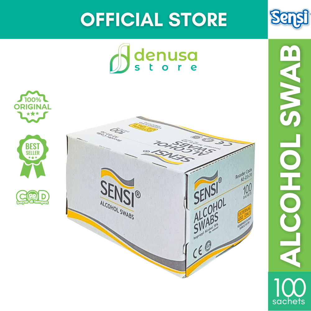 Sensi Alcohol Swab Pads 100 Sachet | Tisu Alkohol Steril Antiseptik Medis Praktis & Higienis