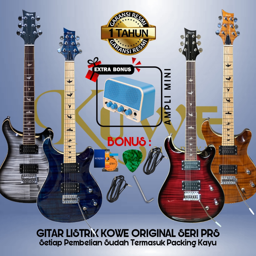 Gitar Elektrik / Listrik Original Kowe Gitar Kita Seri K-PRS Paket Bundling Ampli Mini
