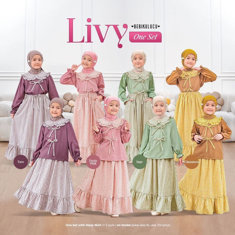 Livy Oneset Bebikulucu / Setelan Baju Anak Perempuan Lucu/ Oneset Rok Anak Perempuan 2-10 Tahun