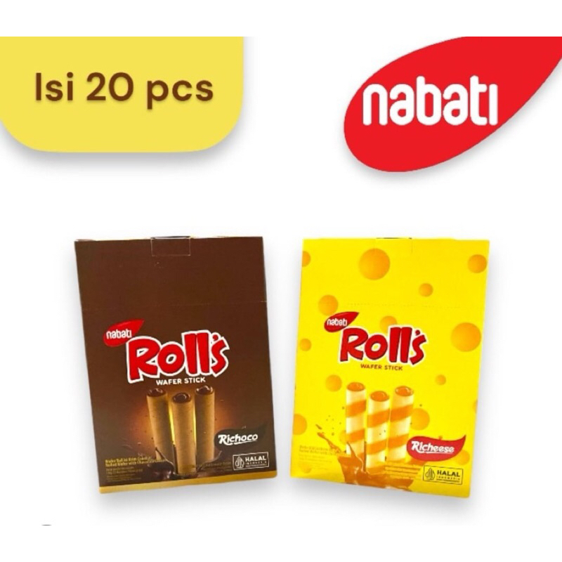 

nabati wafer roll stik cokelat dan keju 1box isi 20 pcs x 6gram