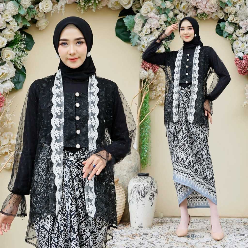 SC Setelan Batik Glencha Atasan Tunik Tiledot Kombinasi Brukat Renda dan Rok Lilit 5W