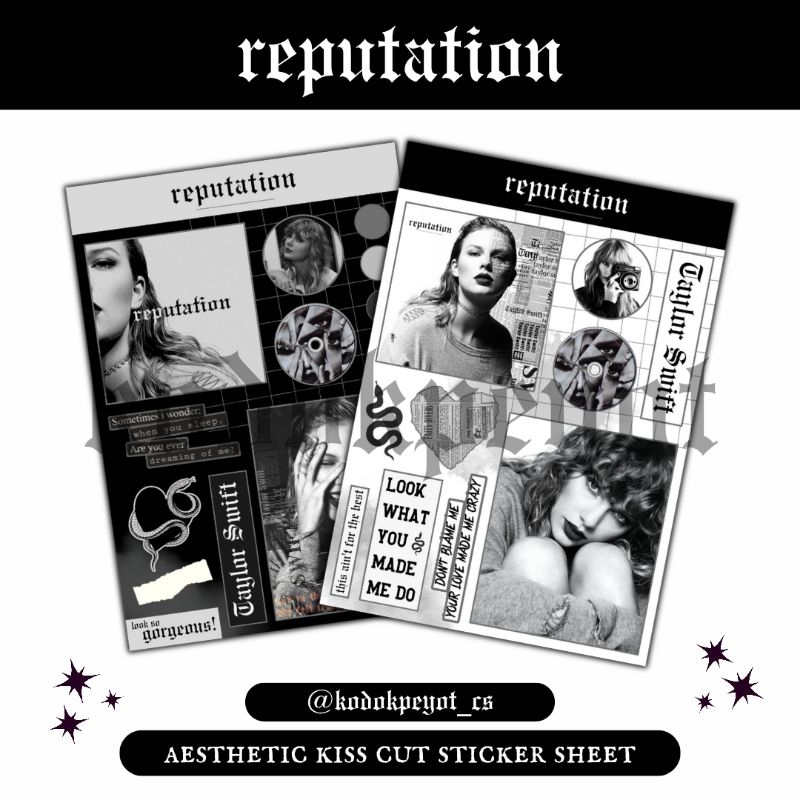 

Sticker Taylor Swift reputation Aesthetic Kiss Cut Sticker Sheet, Stiker Case Doff