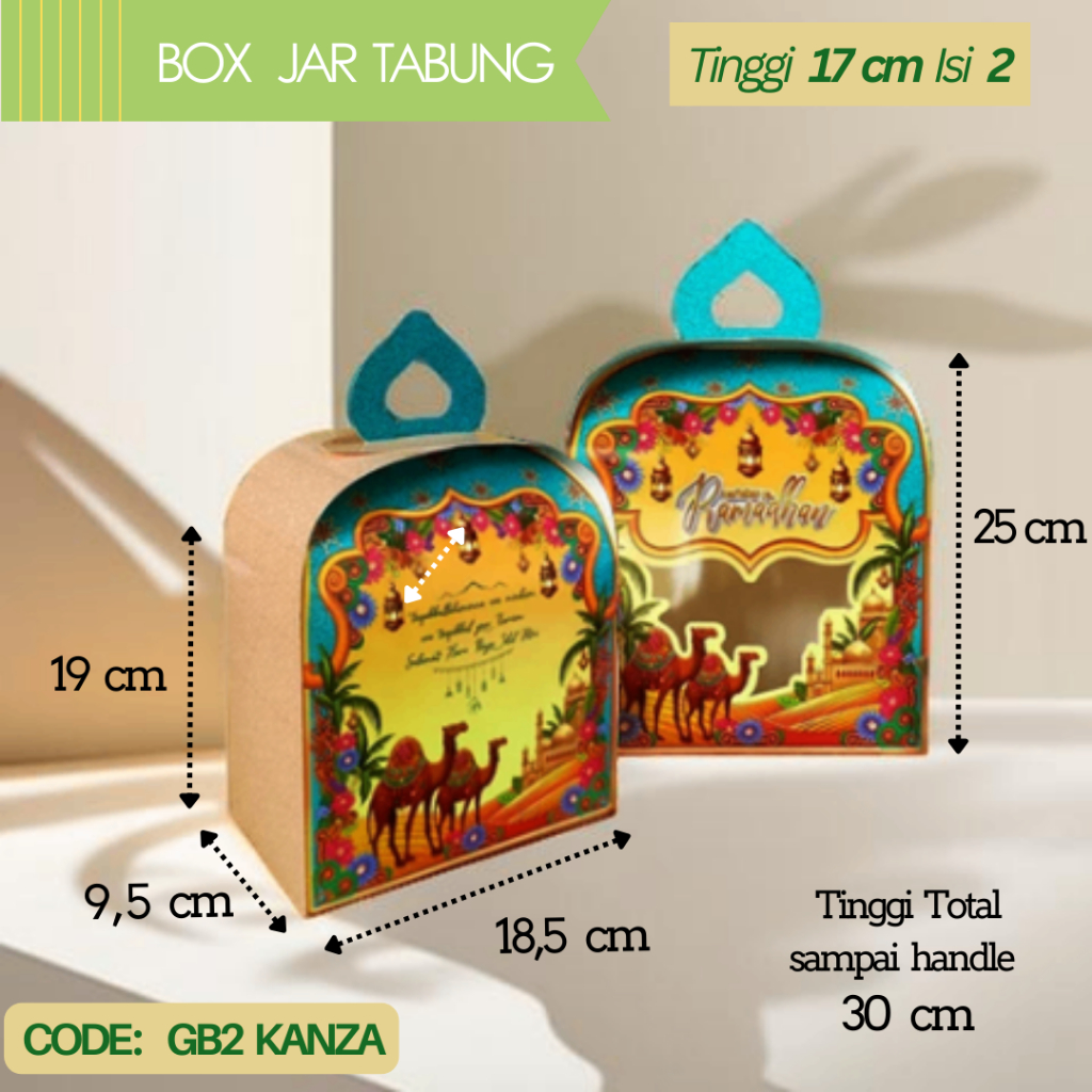 

Handle Box Packaging Lebaran GB2 Kanza / Dus Kemasan 2 Toples Tabung Jar PET 1000ml / Dus Jinjing Idul Fitri