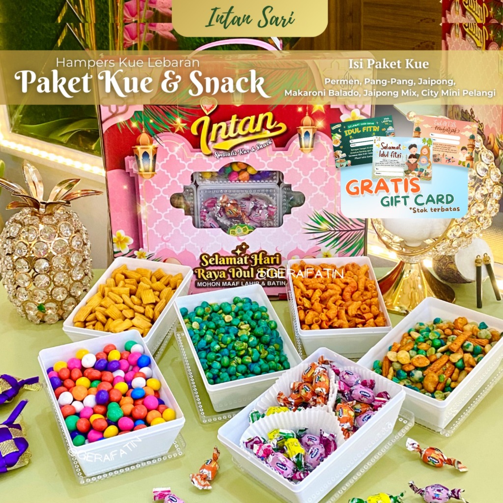 

PAKET INTAN SARI KUE & SNACK / PAKET 6 KOTAK KUE KERING SPECIAL LEBARAN SNACK 2, KACANG 4 DIBUAT TAHUN 2025