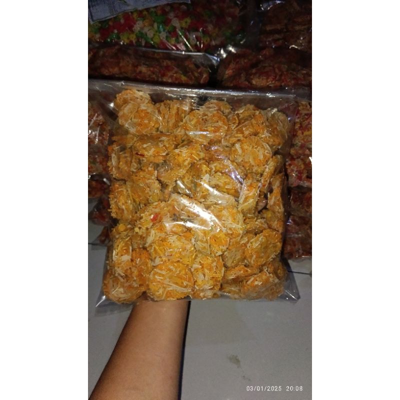 

Cahayadstore [ 1Kg ] Krupuk Goreng Camilan Grandong Bulat Orange Besar Mentah