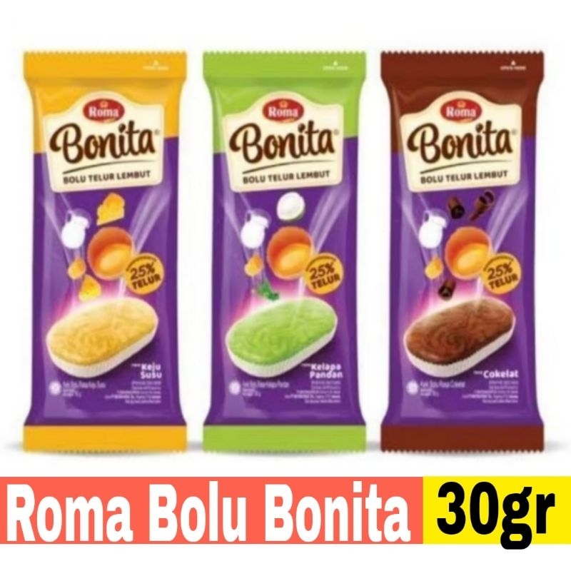 

Roma Bolu Telur Bonita 30gr Rasa Coklat / Keju / Pandan