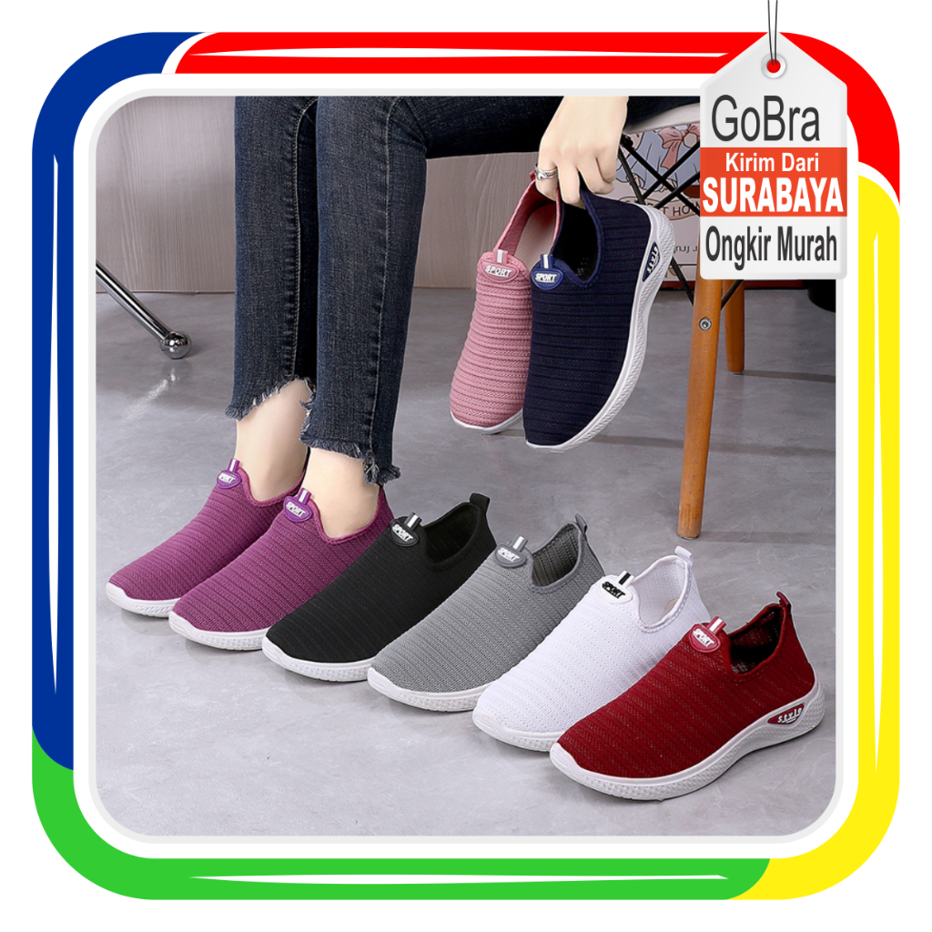 Gobra ♕ SEP104 (Tanpa Kotak) Sepatu Sneakers Wanita Tanpa Tali Alas Bawah Tapak Putih 7 Pilihan Warn