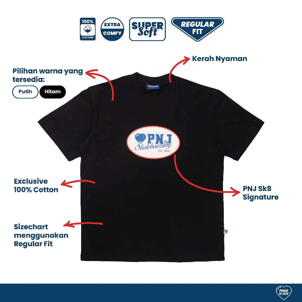 Pride N Joy - T-Shirt PNJ Skateboarding Cotton Combed Black