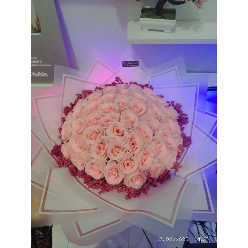(50tangkai) Bouquet rose pink premium - buket besar jumbo mawar baby pink - Buket wisuda jumbo buket