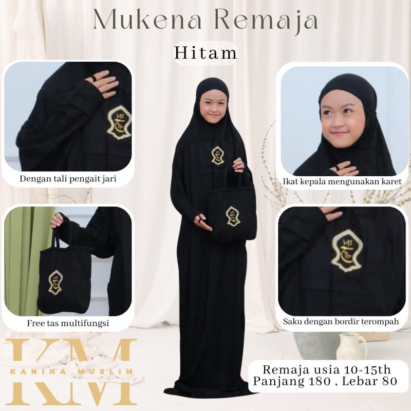 Mukena Anak Hadramaut Terusan Terompah Polosan Warna Mukenah Rayon Hitam