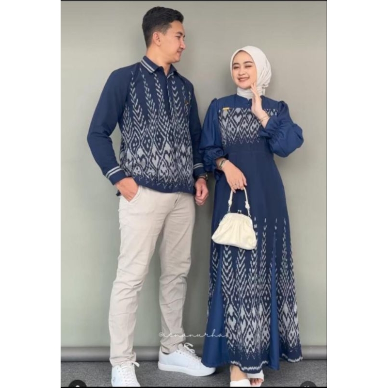 (READY STOCK) GAMIS MAYA MOTIF MANGGAR BIRU NAVY COUPLE TENUN KONDANGAN  MATERNITY PHOTOSHOT GAMIS T