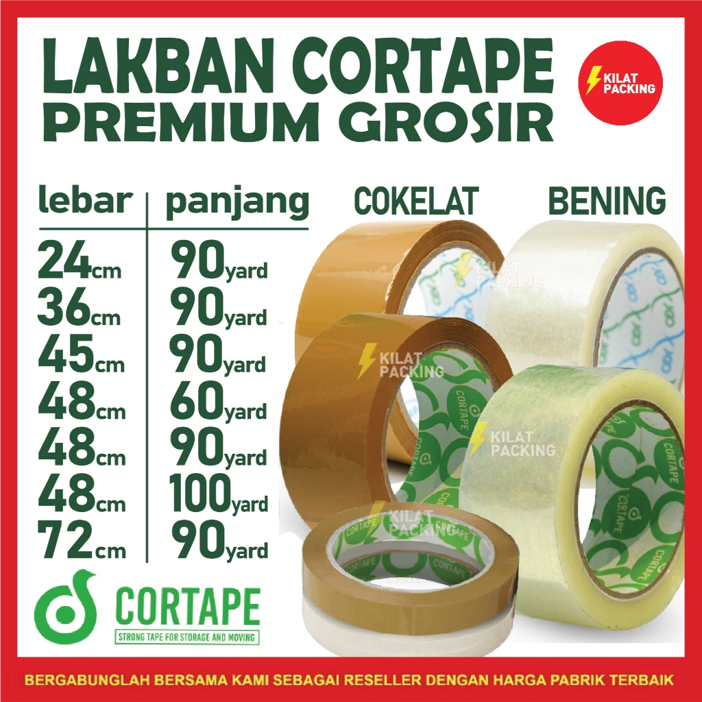 

LAKBAN / PLAKBAN / ISOLASI CORTAPE GROSIR TERMURAH HARGA EKONOMIS SATUAN