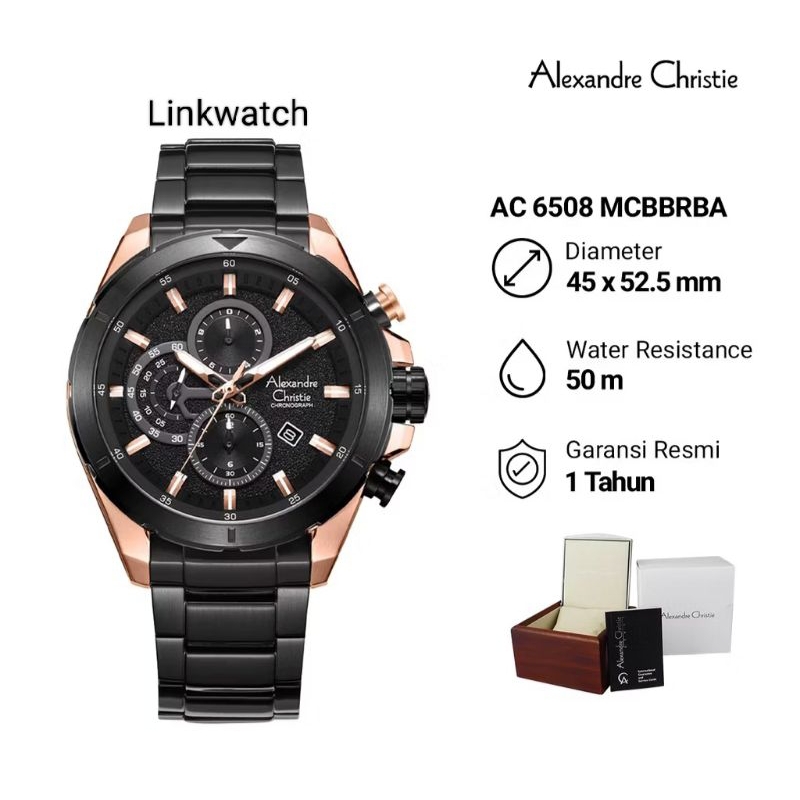Alexander Christie AC 6508 MCBBRBA Jam Tangan Pria Rantai Analog Chronograph Original Garansi
