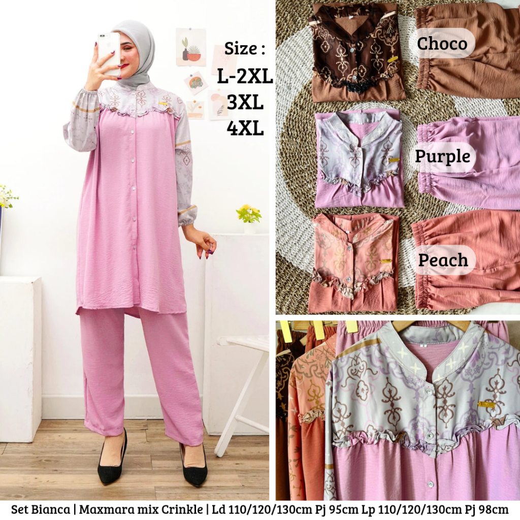 Setelan Tunik Wanita Kekinian Crinkle Jumbo Ld 110 120 130 Terbaru One Set Fashion Muslim Maxmara