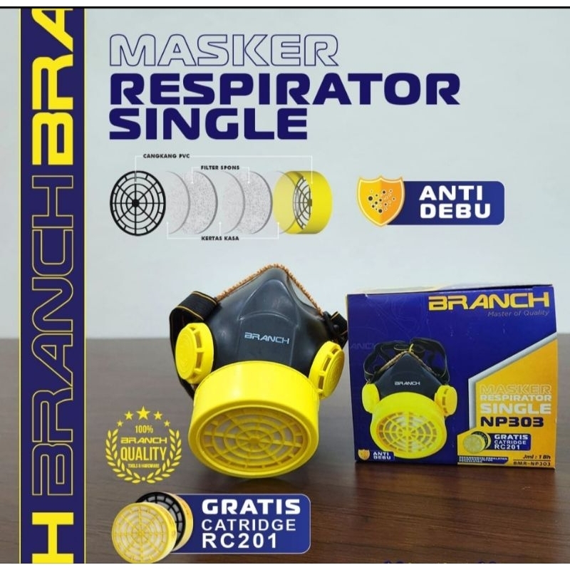 Branch Masker Obat Single Double Filter Anti Polusi/Chemical Mask Respirator / Masker Gas Respirator