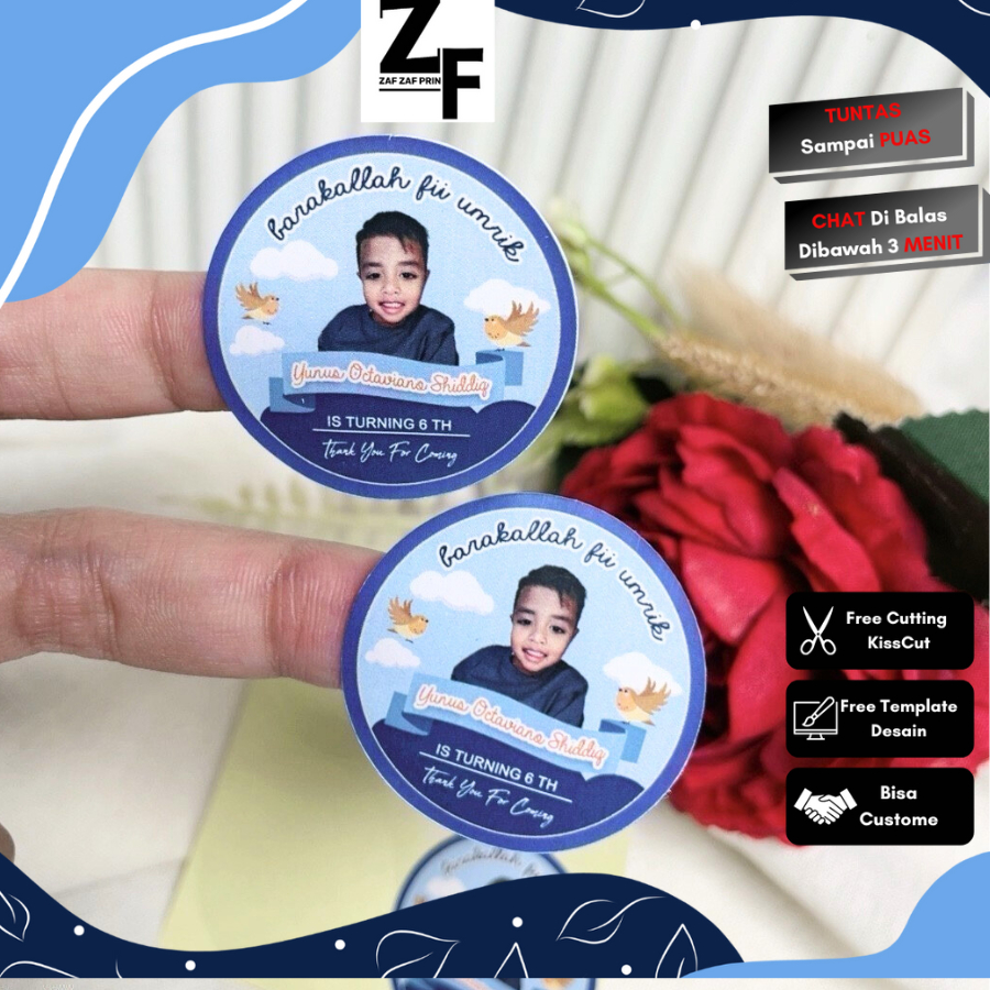

2-4 Zaf Zaf Sticker Ultah Free Design Birthday Party Stiker Bulat Ulang Tahun Anak Chromo Uk. Kecil
