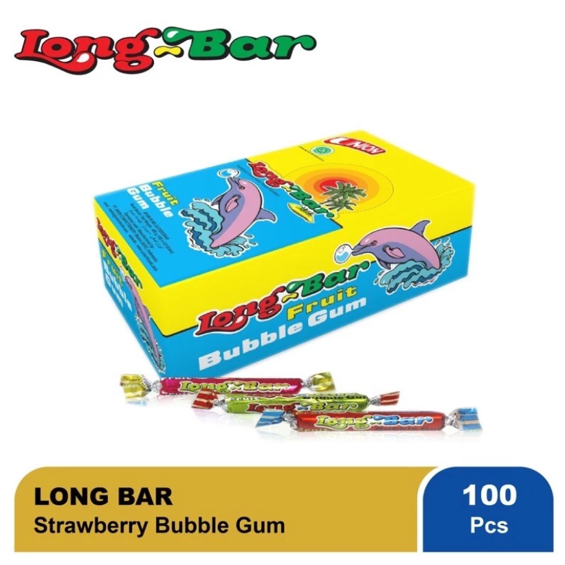 

Permen Karet Long Bar Fruit Bubble Gum Stroberi 100 pcs/580gram