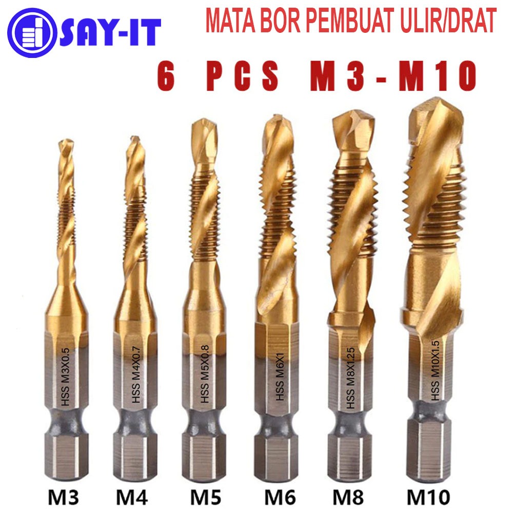 Tap Set 6PCS Mata Bor Pembuat Ulir Drat Drill Tap Set