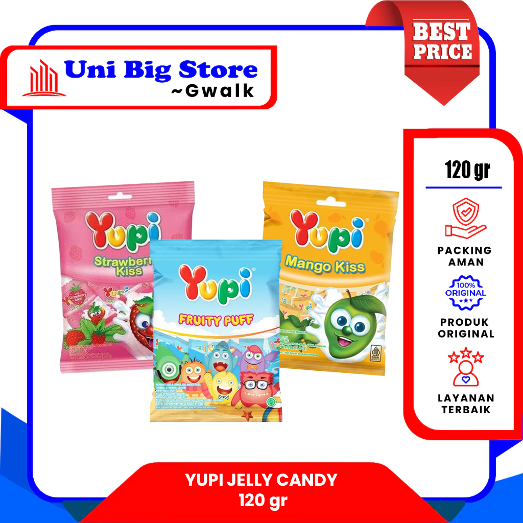 

PERMEN YUPI GUMMY JELLY CANDY FRUITY PUFF - MANGO - STRAWBERRY KISS - 120 gr