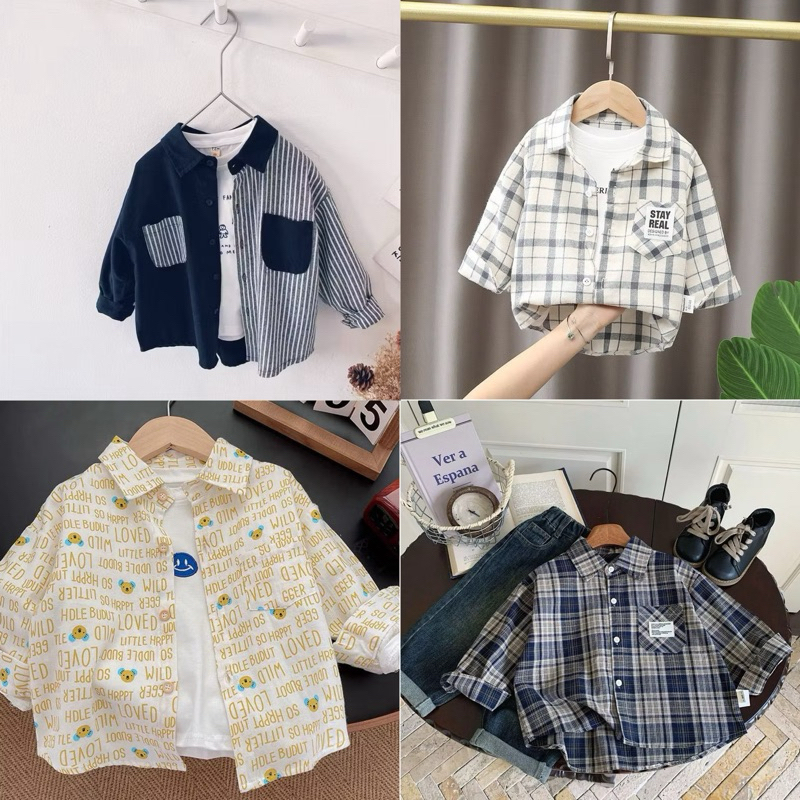 (6 BLN - 5 THN) HEM KEMEJA BAYI LENGAN PANJANG ANAK COWOK LAKI LAKI BAJU LEBARAN ATASAN HEM COWOK KO