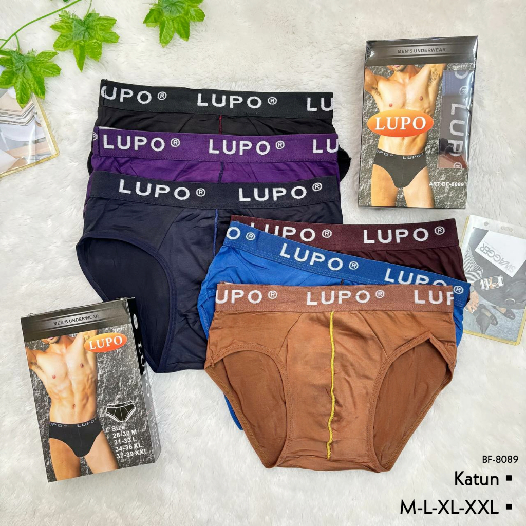 LUPO - CD Pria Dewasa M, L, XL, XXL/Celana Dalam Cowok (3pcs) Sempak/Brief Katun Polos Karet Besar E