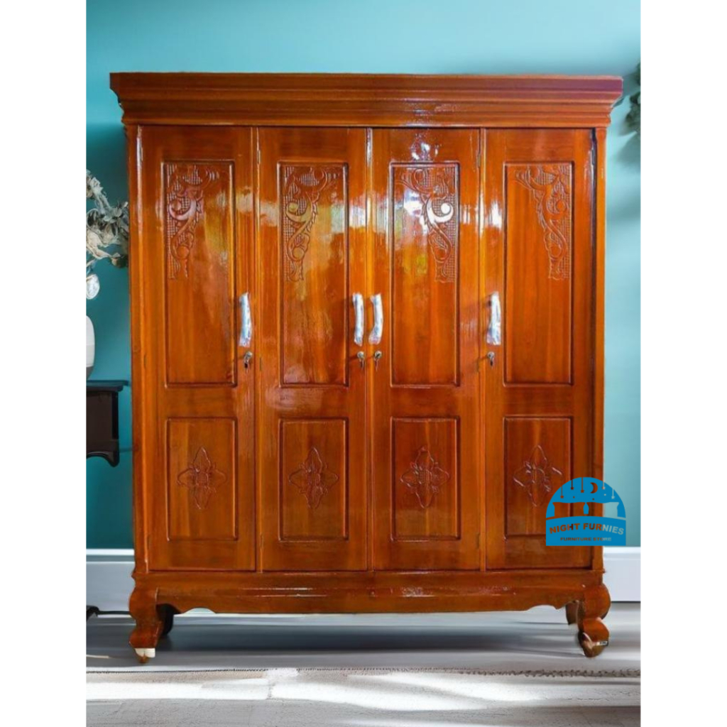 Lemari pakaian 4 pintu kayu jati / lemari baju gamis / lemari pakaian classic elegan minimalis