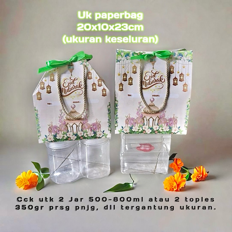 

Joyful Paper Bag Lebaran 2 Jar 500-800ml / Box Idul Fitri Kue Kering / Box Lebaran Cookies / Dus Ramadan Kareem / Kotak Lebaran Packaging Hampers Idul Fitri / Box Tenteng Java Box Arabian / Eid Mubarak Parcel Cookies / Tas Jinjing Pita Hijau Lebaran Fitri