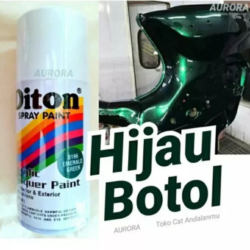 Pilok Diton Emerald Green 8196 Hijau Botol Metalik 300ml | Cat Semprot Sepeda Motor Mobil