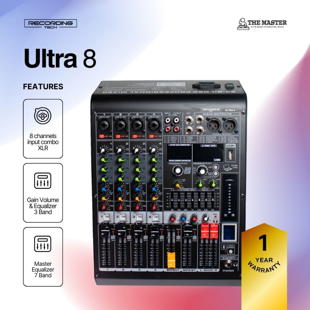 Recording Tech ULTRA 8 ULTRA8 8 Channel USB Audio Mixer