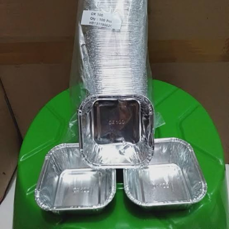 Alumunium Foil tray OX-100 1Pack isi 100Pcs kotak kecil / OX-100 + Tutup / Makaroni Schotel / Cup Ma